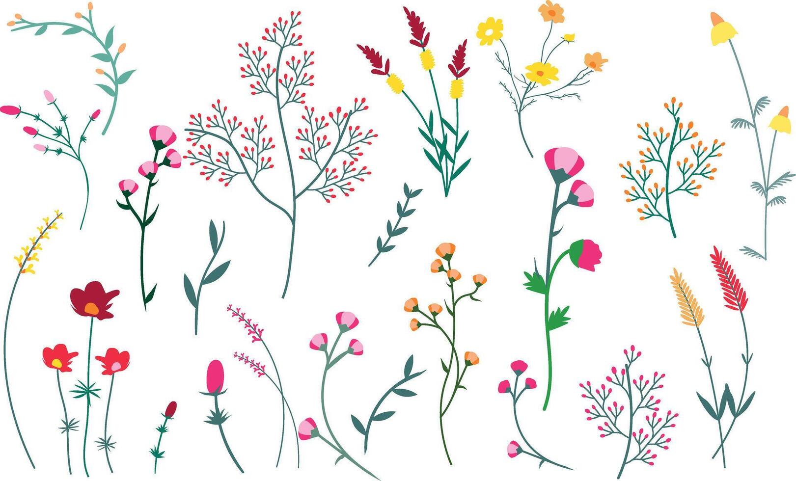 einstellen von Blumen und Pflanzen auf ein Weiß Hintergrund. Vektor Illustration.