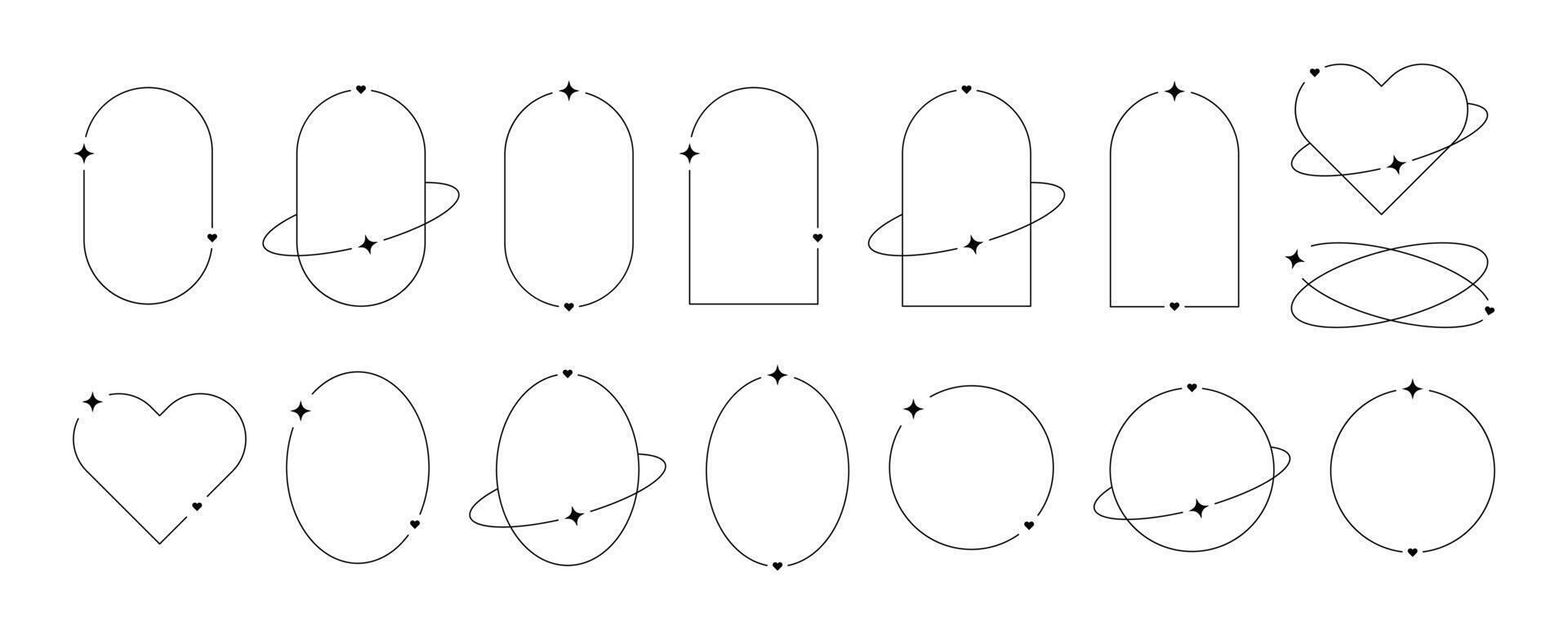 ästhetisch Frames Pack von y2k Elemente. minimalistisch linear Vorlagen zum Poster, Beiträge und Geschichten. Grenzen zum Sozial Netzwerke. isoliert Vektor Illustration auf Weiß Hintergrund.