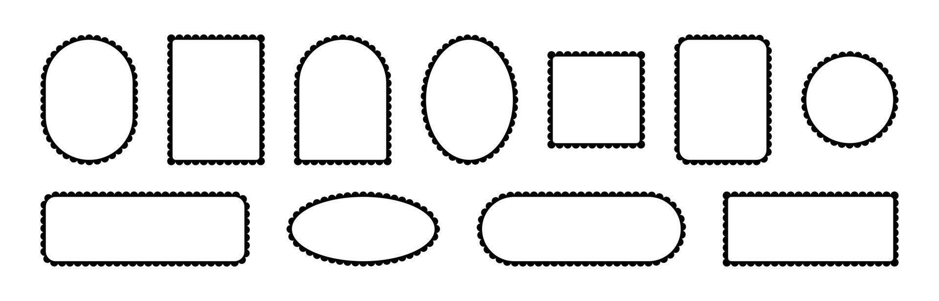 Jakobsmuschel rahmen. das Gliederung von das Spitze Kanten von das Grenzen von das Elemente. Design von Vektor Sammlung von isoliert Vertikale und horizontal geometrisch Formen auf Weiß Hintergrund.