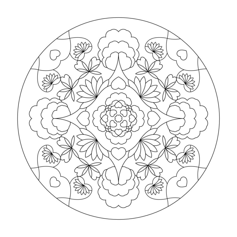 Mandala mit Herzen. abstrakt. Färbung Buchseite. Kunst Therapie. vektor