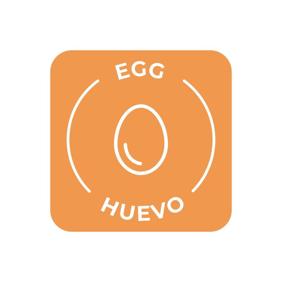 enkel isolerat vektor logotyp bricka ingrediens varning märka. färgrik allergener ikoner. mat intolerans ägg. skriven i spanska och engelsk