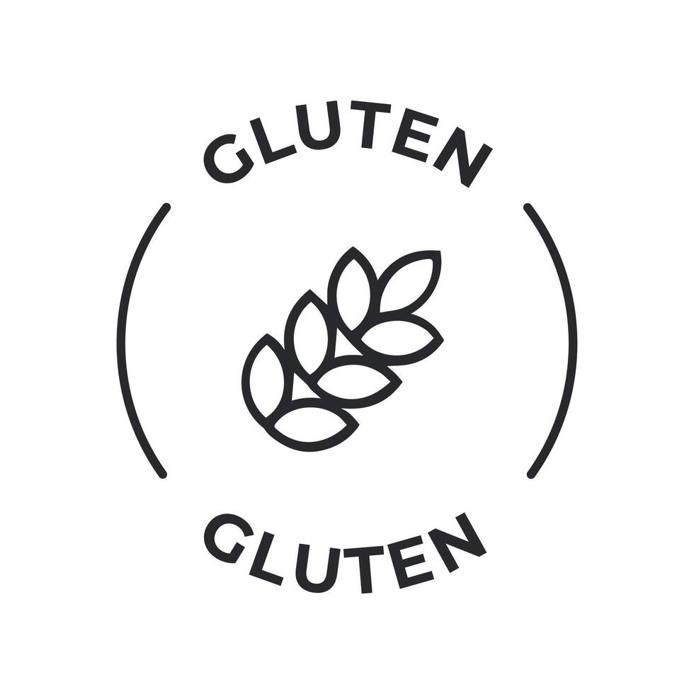 einfach isoliert Vektor Logo Abzeichen Zutat Warnung Etikett. Allergene Symbole. Essen Intoleranz Gluten. geschrieben im Spanisch und Englisch