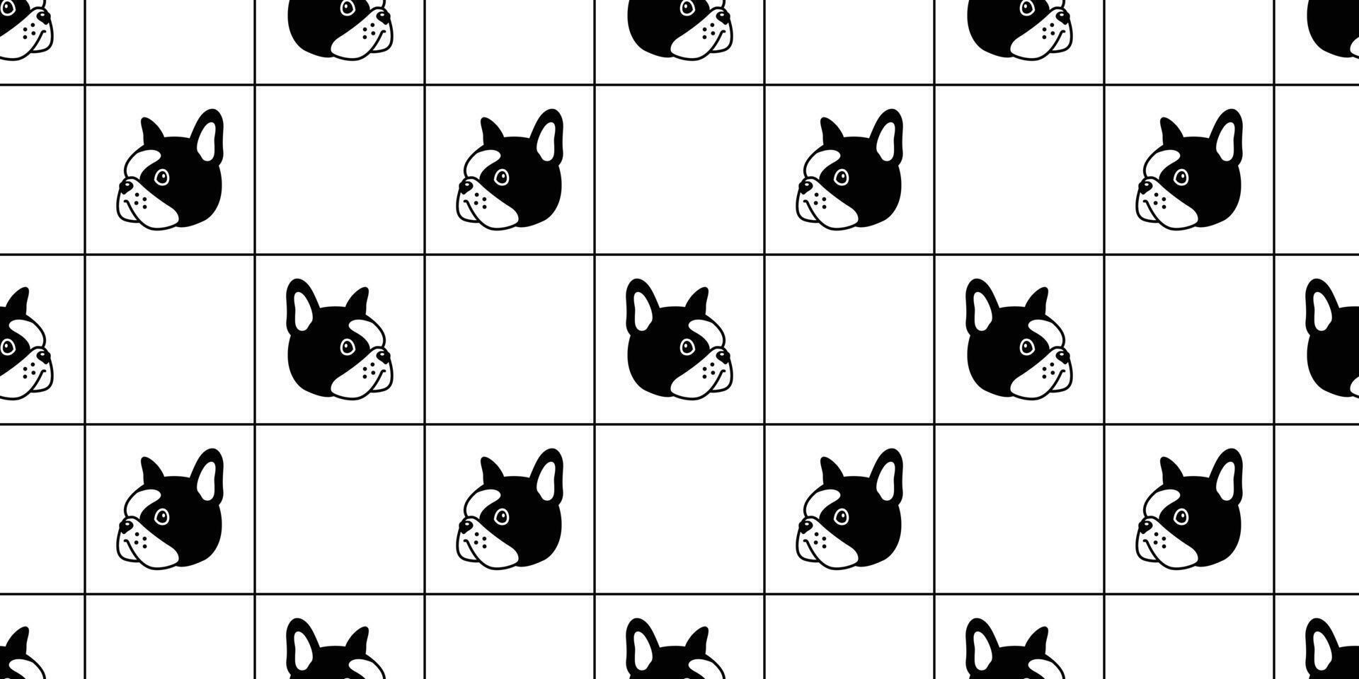 Hund nahtlos Muster Französisch Bulldogge Vektor überprüft Schal isoliert wiederholen Hintergrund Fliese Hintergrund Karikatur Gekritzel Illustration Design