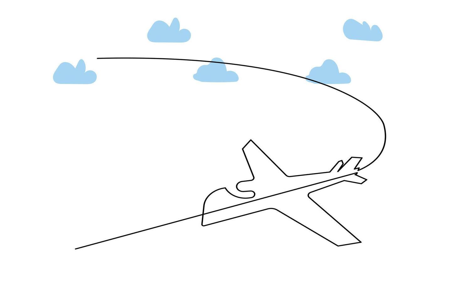 kontinuerlig en kö flygplan väg på de moln. och en linje värld resa flyg flygbolag översikt ikon konst vektor