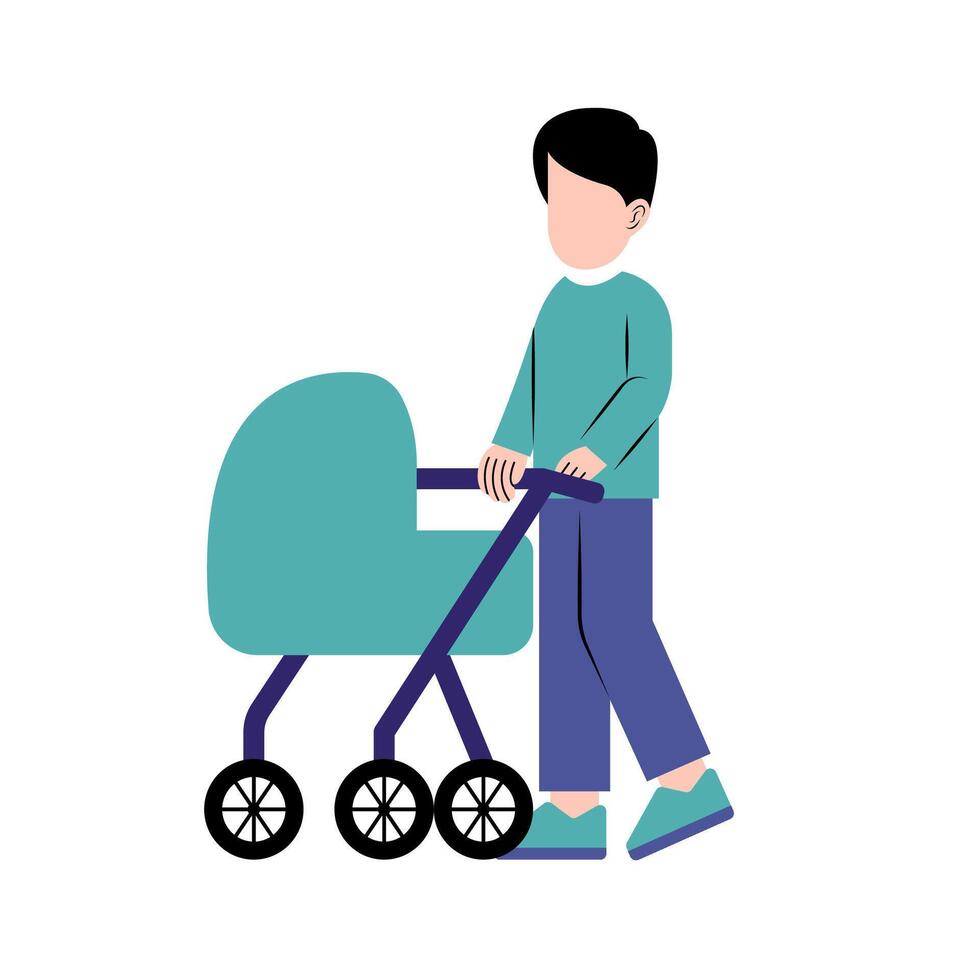 en far med bebis sittvagn vektor