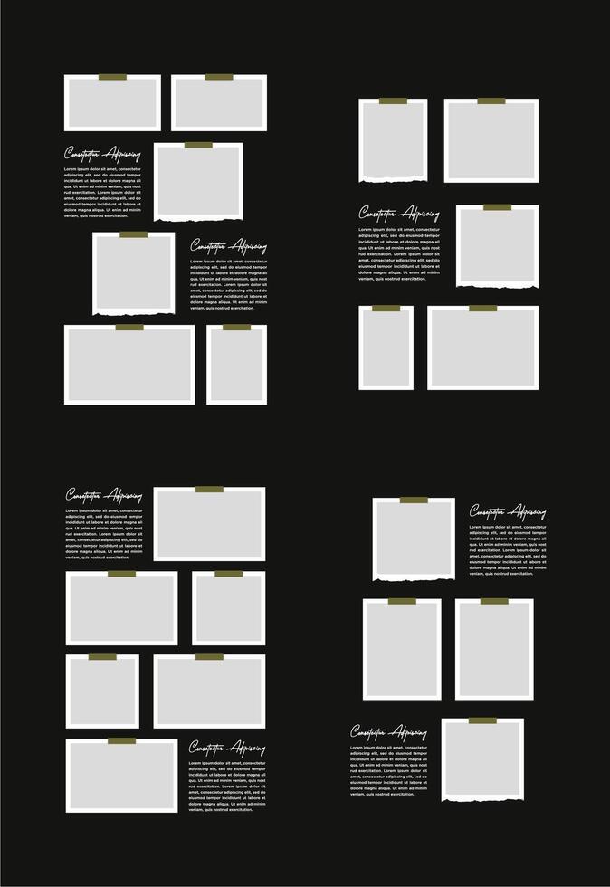 einstellen Bilder oder Fotos Rahmen Collage. Comics Seite Gitter Layout abstrakt Foto Frames und Digital Foto Mauer Vorlage vektor