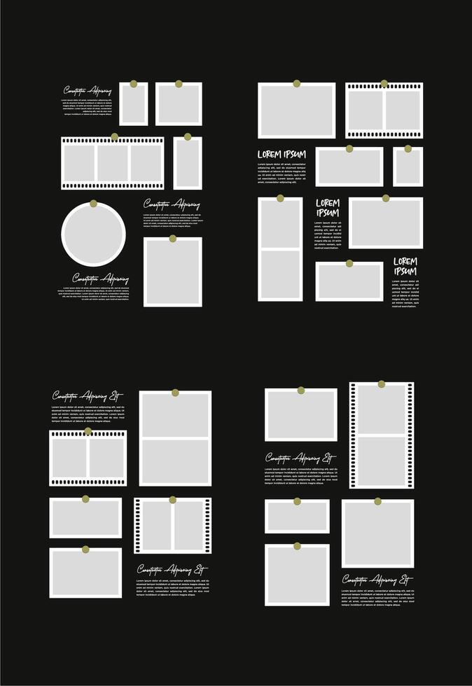 einstellen Bilder oder Fotos Rahmen Collage. Comics Seite Gitter Layout abstrakt Foto Frames und Digital Foto Mauer Vorlage vektor