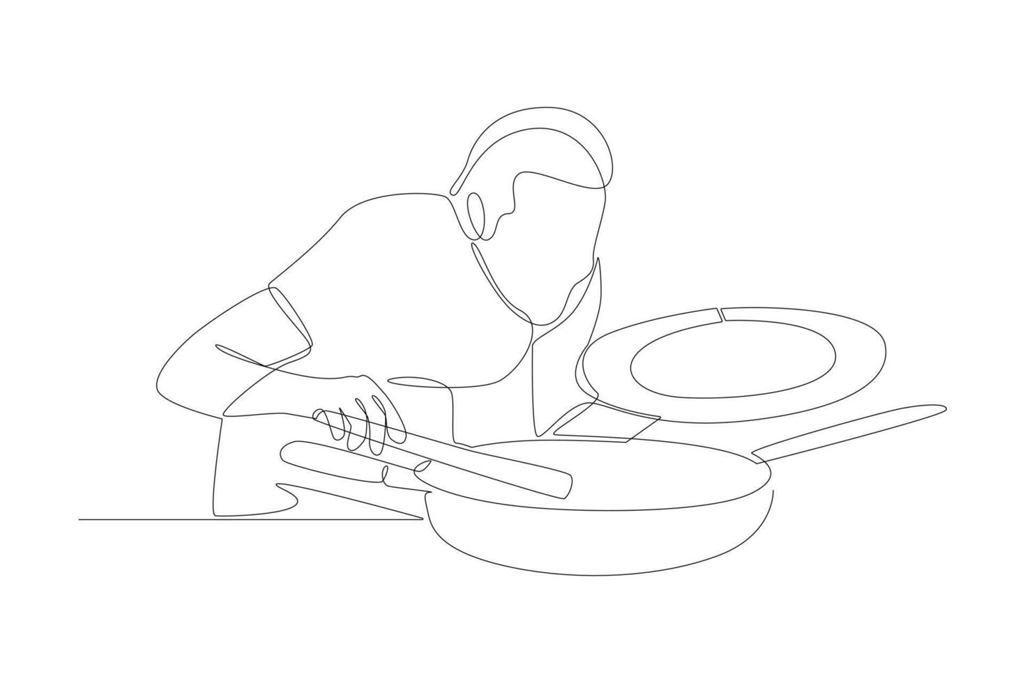 einer kontinuierlich Linie Zeichnung von Kochen Konzept. Gekritzel Vektor Illustration im einfach linear Stil.