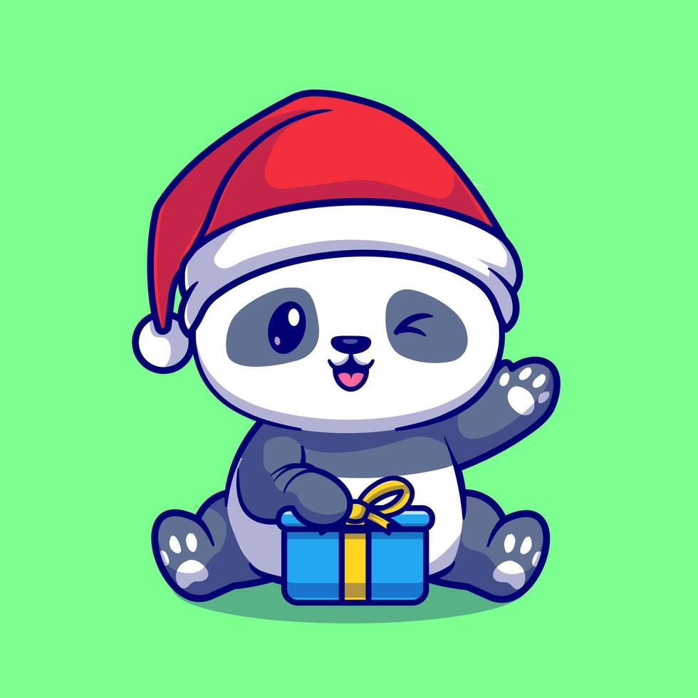 süß Panda mit Geschenk Box im Winter Karikatur Vektor Symbol Illustration. Tier Urlaub Symbol Konzept isoliert Prämie Vektor. eben Karikatur Stil