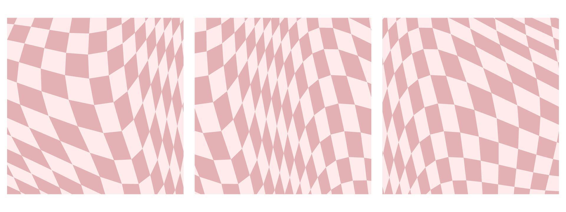 uppsättning av fyrkant abstrakt bakgrund terar psychedelic häftig checkerboard design i 1970-talet hippie retro stil. en vektor mönster redo för använda sig av, rosa Färg palett