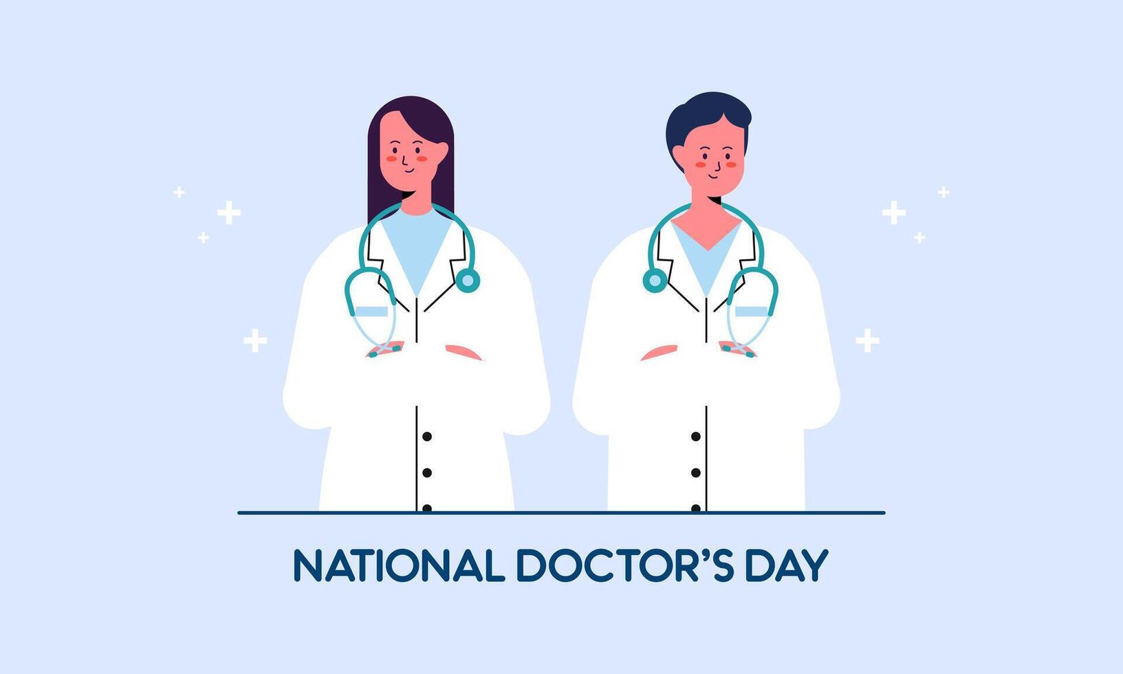 Lycklig nationell läkares dag hand dragen platt design illustration. tacka du doktorer och sjuksköterskor vektor