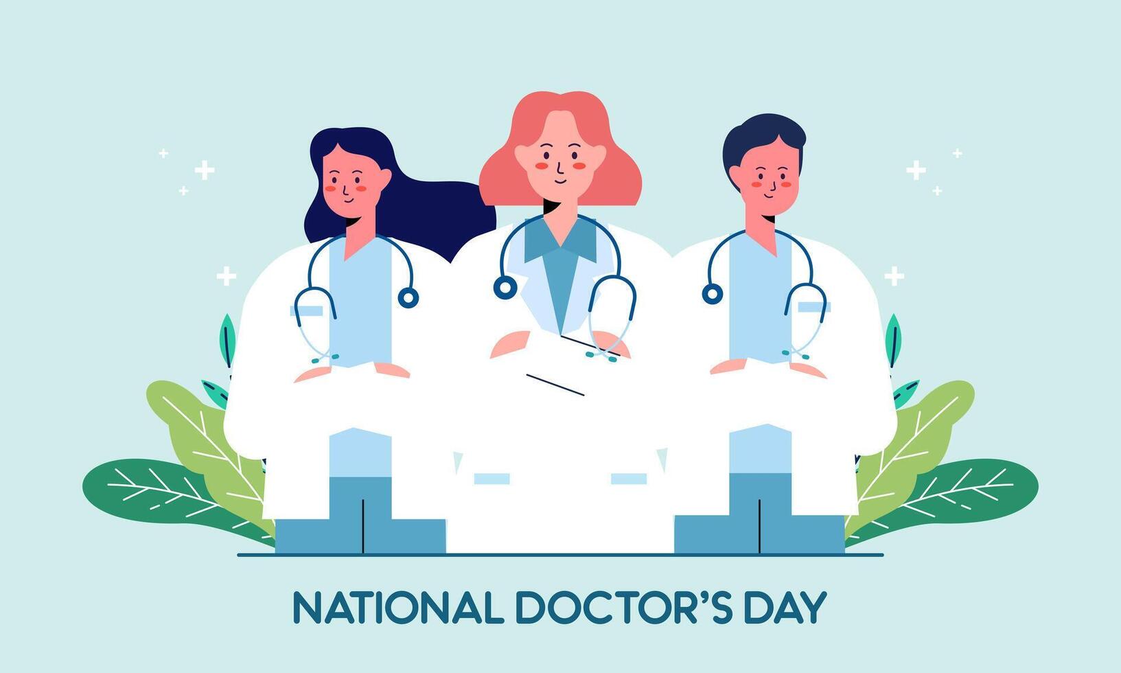Lycklig nationell läkares dag hand dragen platt design illustration. tacka du doktorer och sjuksköterskor vektor