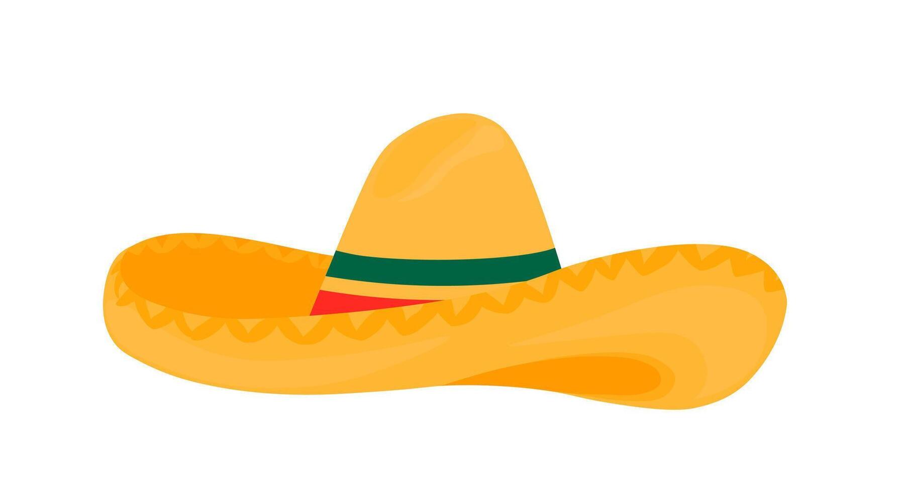 Mexikaner Sombrero. traditionell Urlaub Artikel. Vektor Lager Illustration. ein Stroh Hut mit ein breit Rand. isoliert auf ein Weiß Hintergrund.