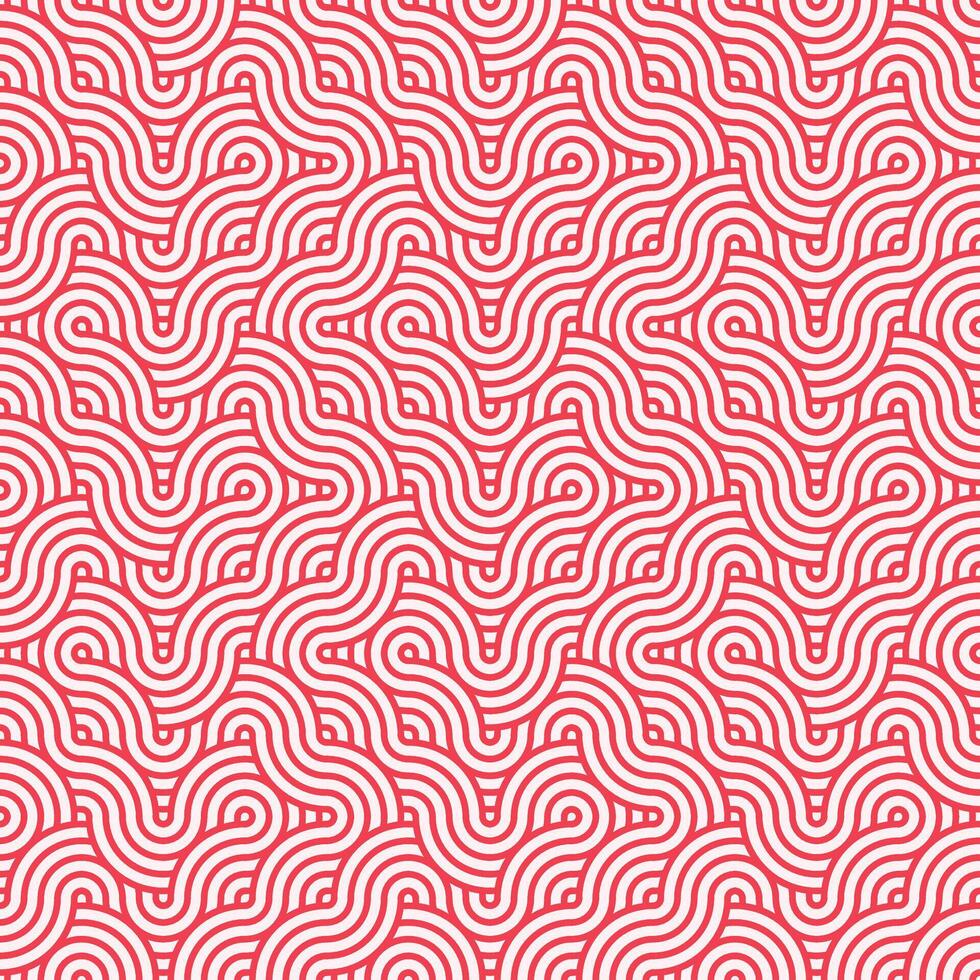 röd sömlös abstrakt geometrisk japansk överlappande cirklar rader och vågor mönster vektor