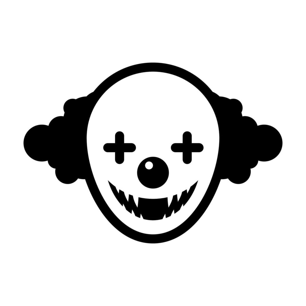 ondska clown ansikte ikon. skrämmande mask ansikte. arg mördare clown. Skräck karaktär vektor illustration,