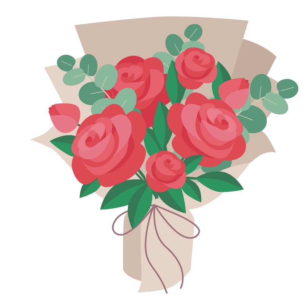 Illustration von rot Rosen und Eukalyptus Strauß vektor