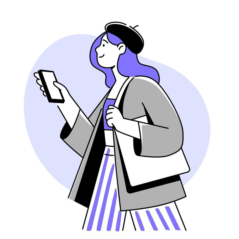 Illustration von Frau Charakter mit Telefon vektor