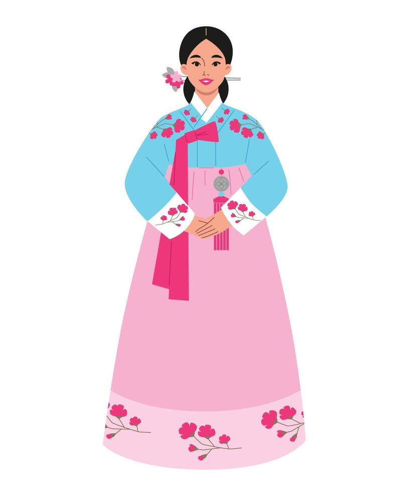 Illustration von Frau im traditionell Koreanisch Kostüm Hanbok vektor