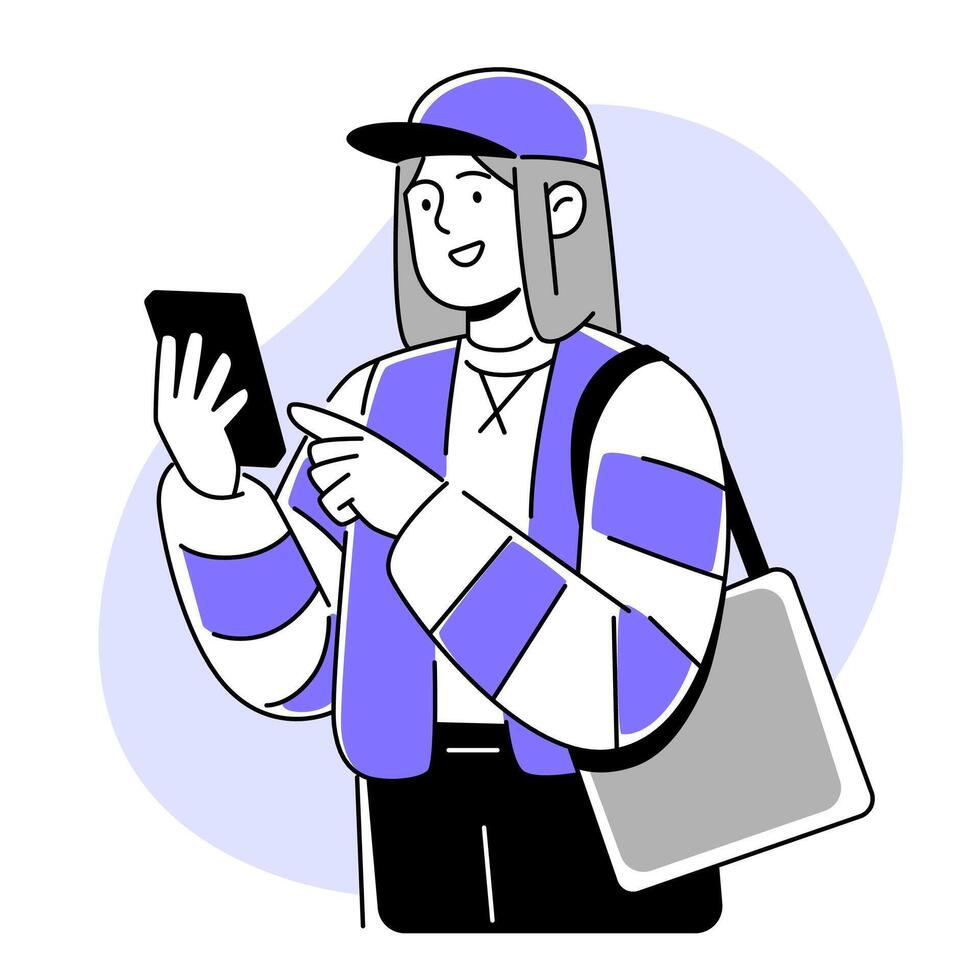 Illustration von Frau Charakter mit Telefon vektor