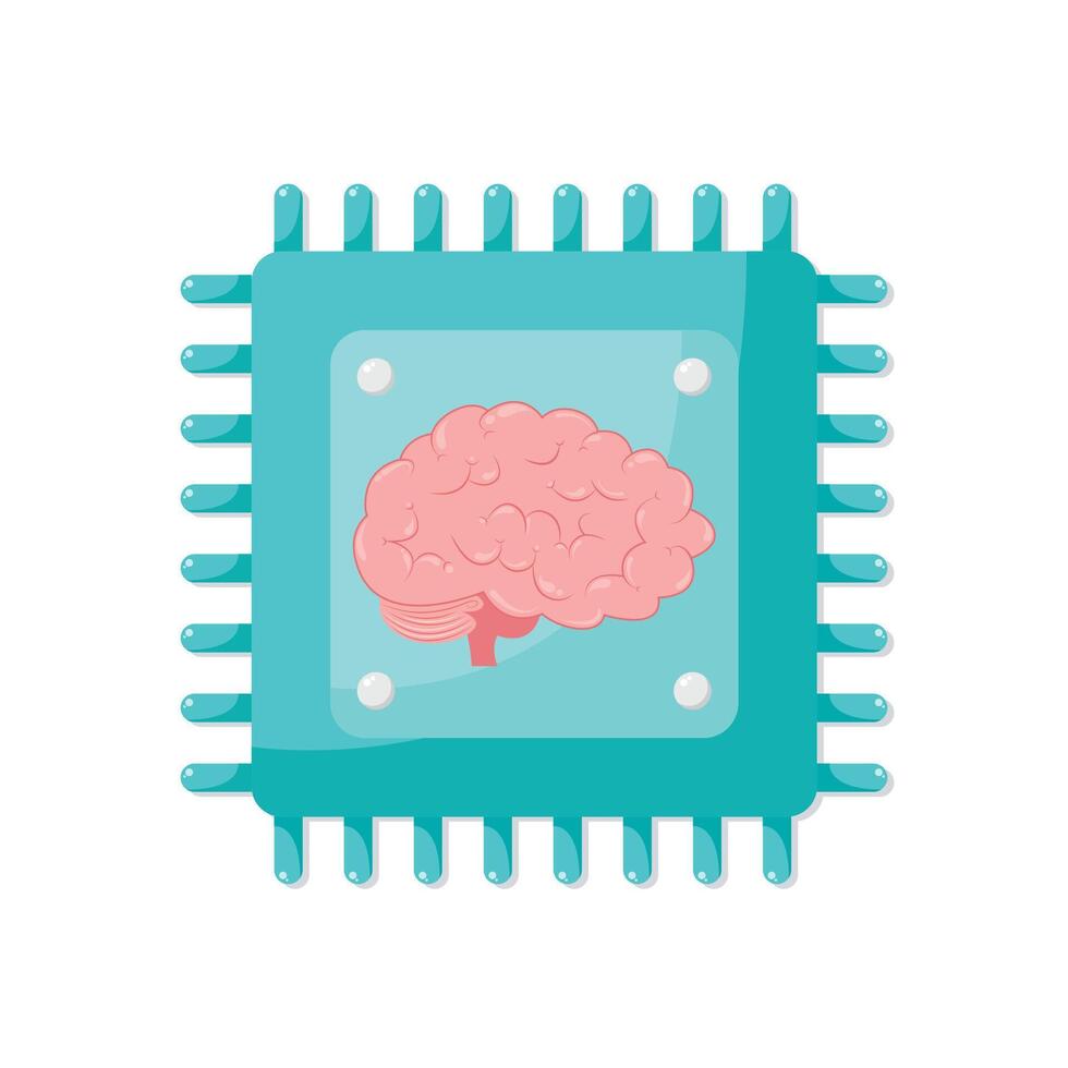 artificiell intelligens hjärna cpu chip vektor illustration grafisk