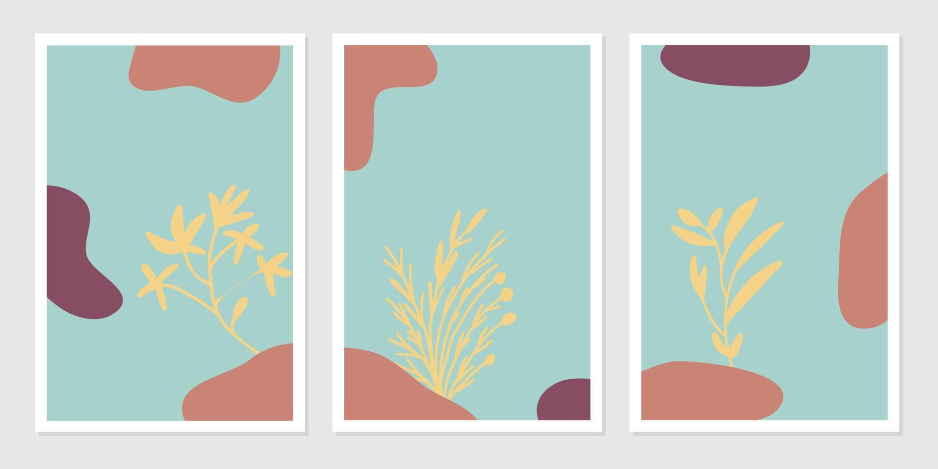 Poster botanisch Mauer Kunst Vektor Satz. abstrakt Pflanze Kunst Design zum Mauer gerahmt Drucke, Segeltuch Drucke, Poster, Zuhause Dekor