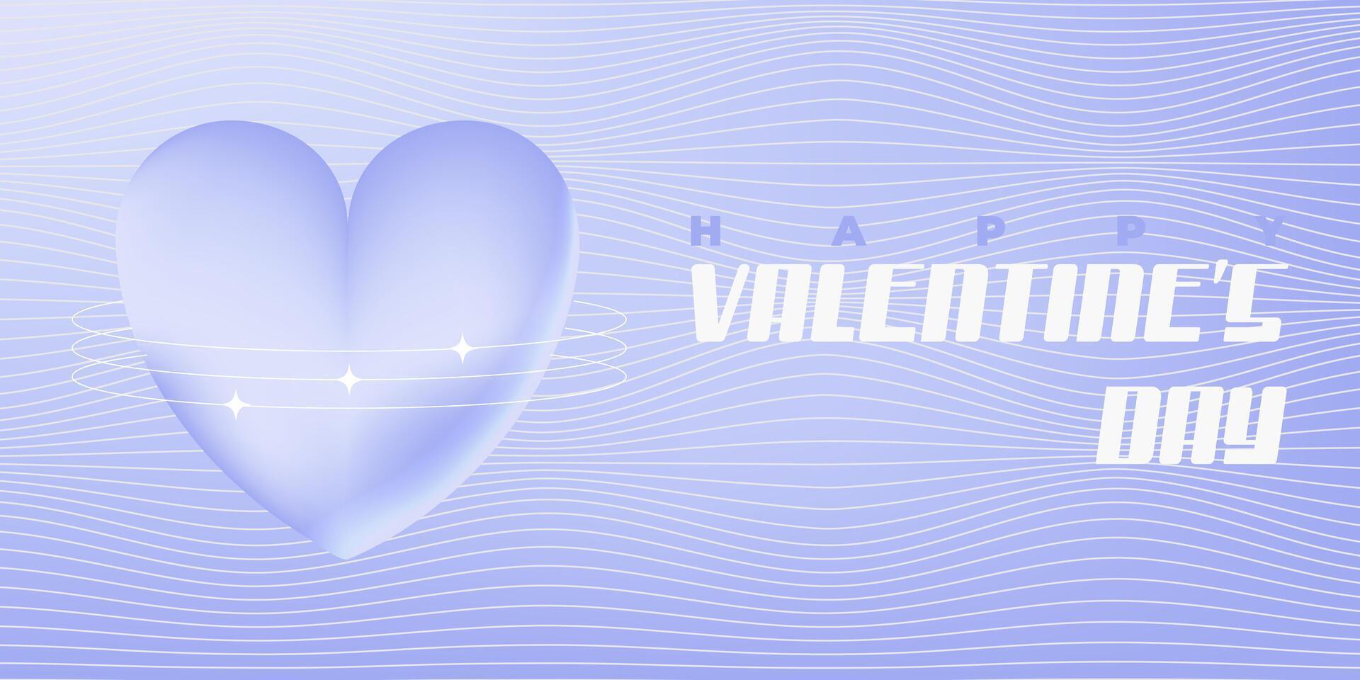 glücklich Valentinstag Tag Hintergrund, Banner, Poster, Gruß, Karte. modisch y2k Stil Vektor Illustration mit Gradient, Aura Herz, Formen und Typografie.