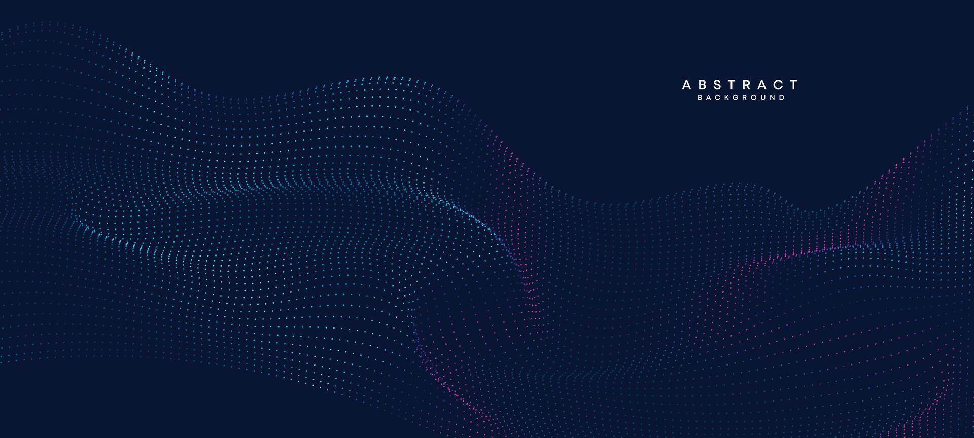 abstrakt Blau, Grün Gradient fließend Punkt winken Partikel geometrisch Technologie Hintergrund. Digital futuristisch lila, Rosa Gradient gepunktet Welle. Konzept zum Wissenschaft, Musik- Abdeckung, Webseite, Header vektor