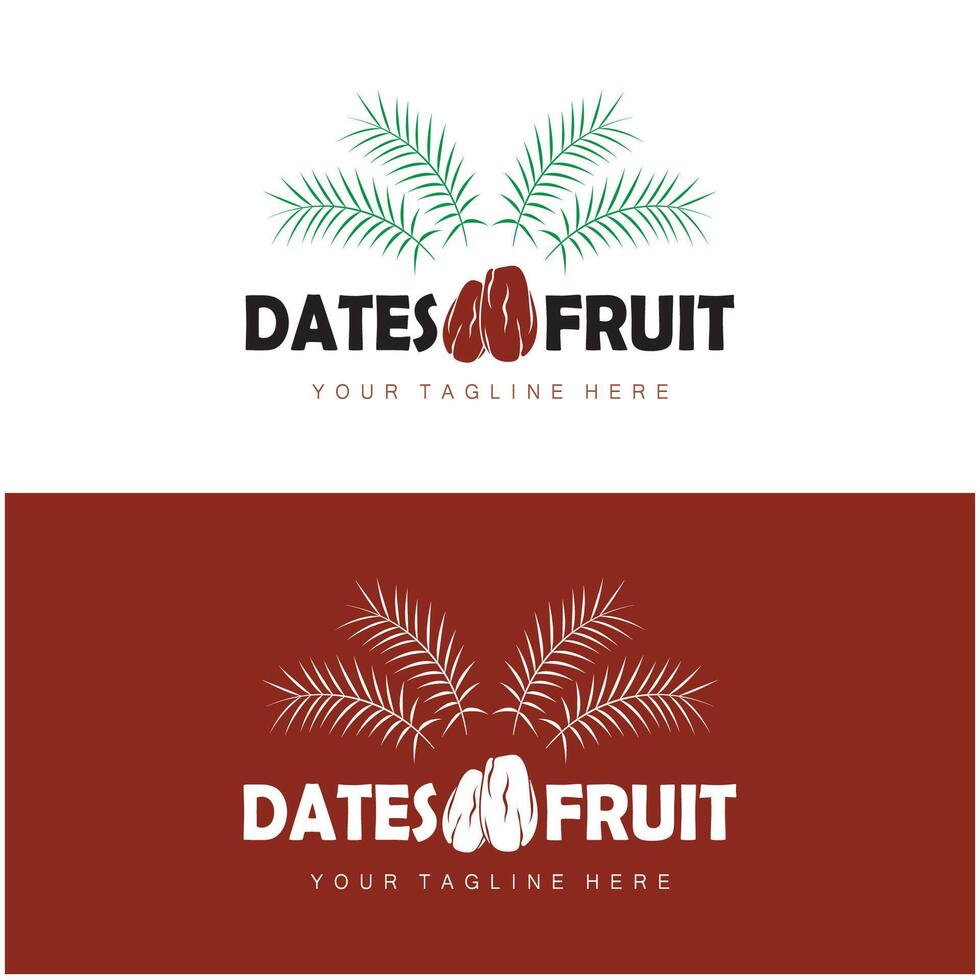 datum handflatan frukt växt logotyp design med löv, frön och datum handflatan träd isolerat bakgrund exotisk organisk växt. vektor