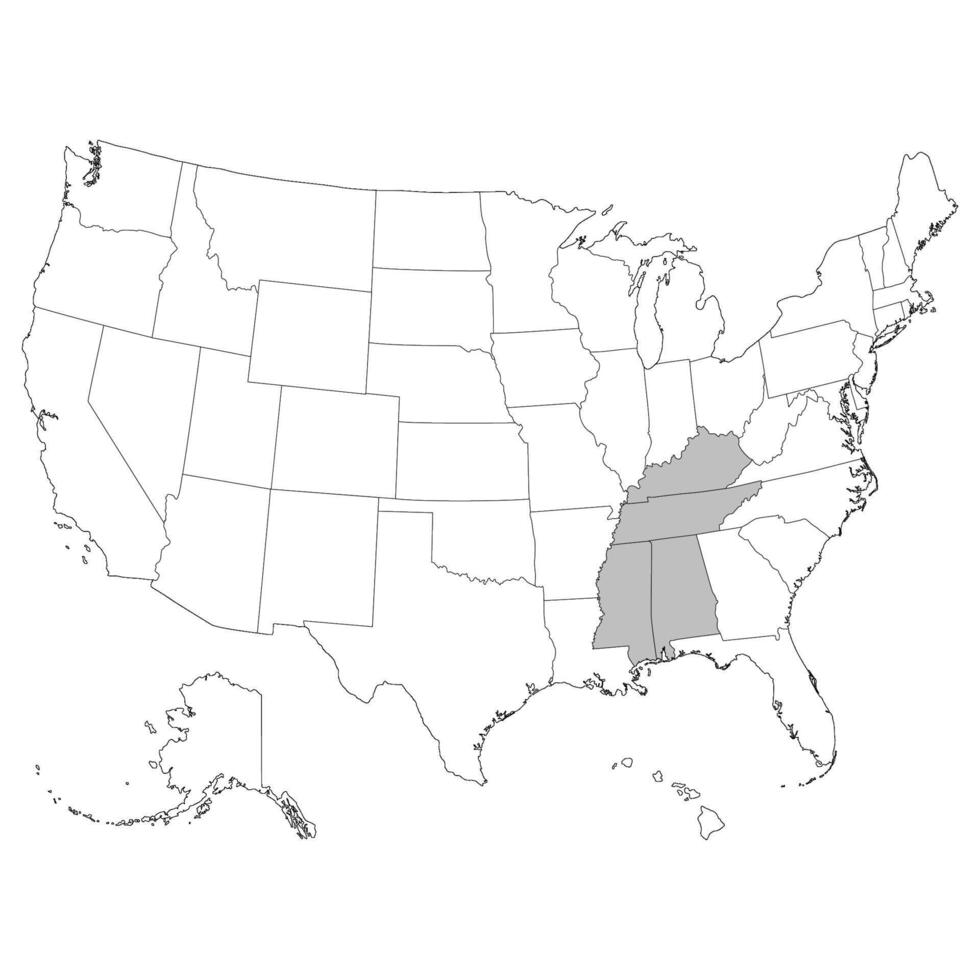USA stater öst söder central regioner Karta. vektor