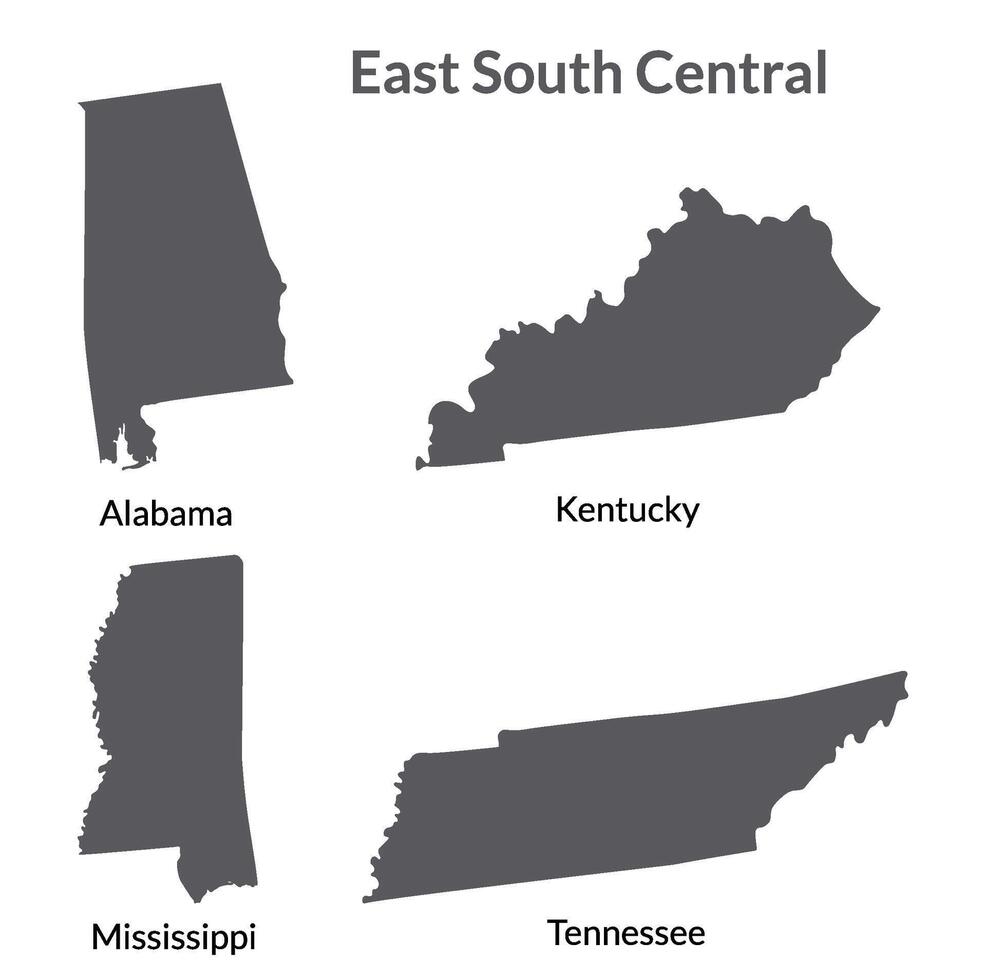 USA stater öst söder central regioner Karta. vektor