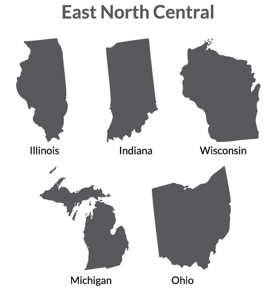 USA stater öst norr central regioner Karta. vektor