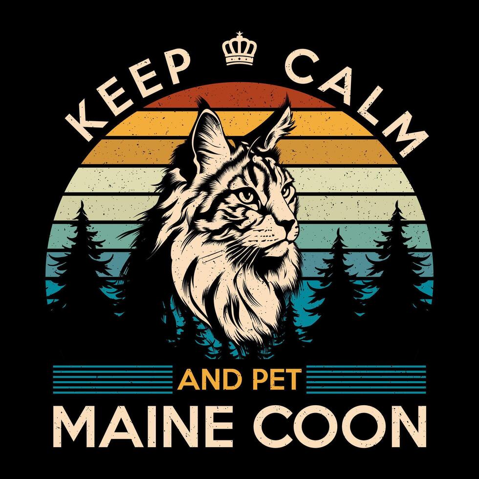 ha kvar lugna och sällskapsdjur maine Coon katt tshirt design vektor