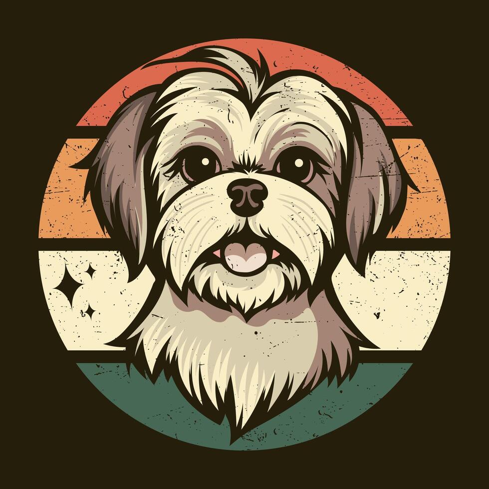 retro shih tzu hund tshirt design vektor