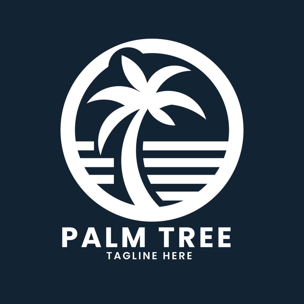 Sonnenuntergang Meer Ozean Strand Logo design.palm Baum Logo Design Vektor.Welle Logo design.blatt Baum Logo Design vektor