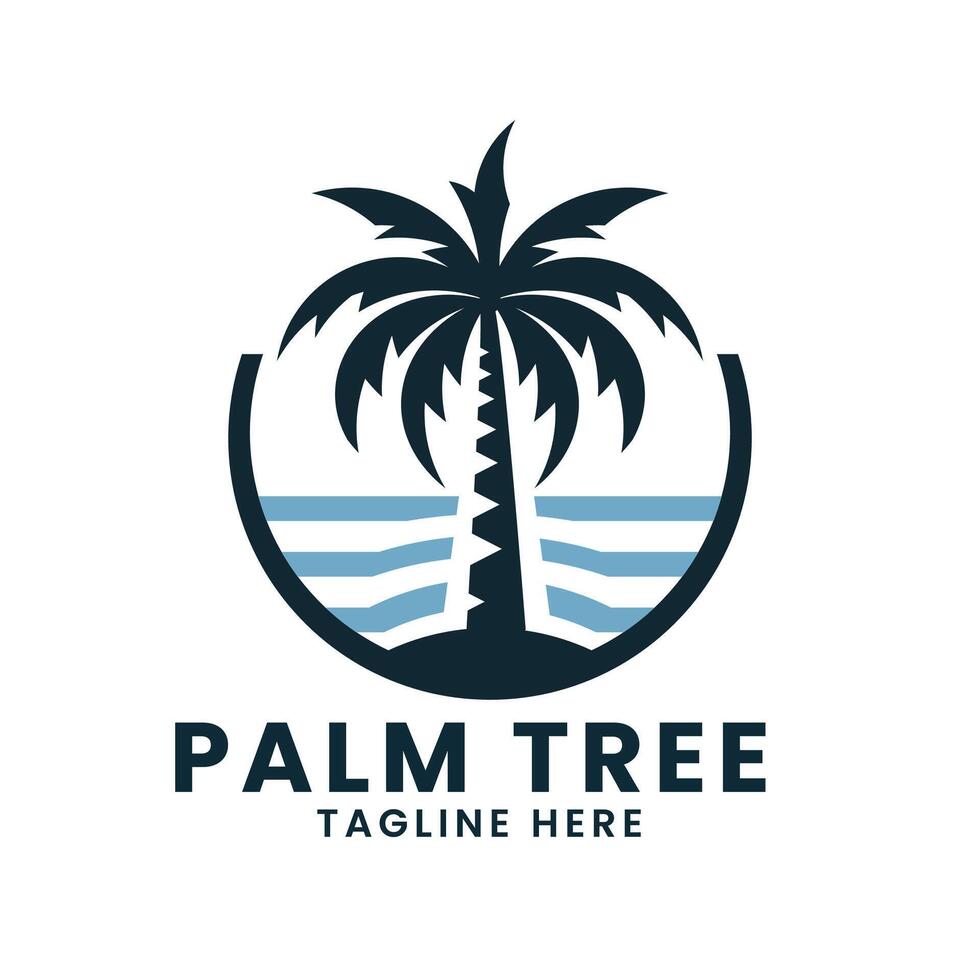 Sonnenuntergang Meer Ozean Strand Logo design.palm Baum Logo Design Vektor.Welle Logo design.blatt Baum Logo Design vektor