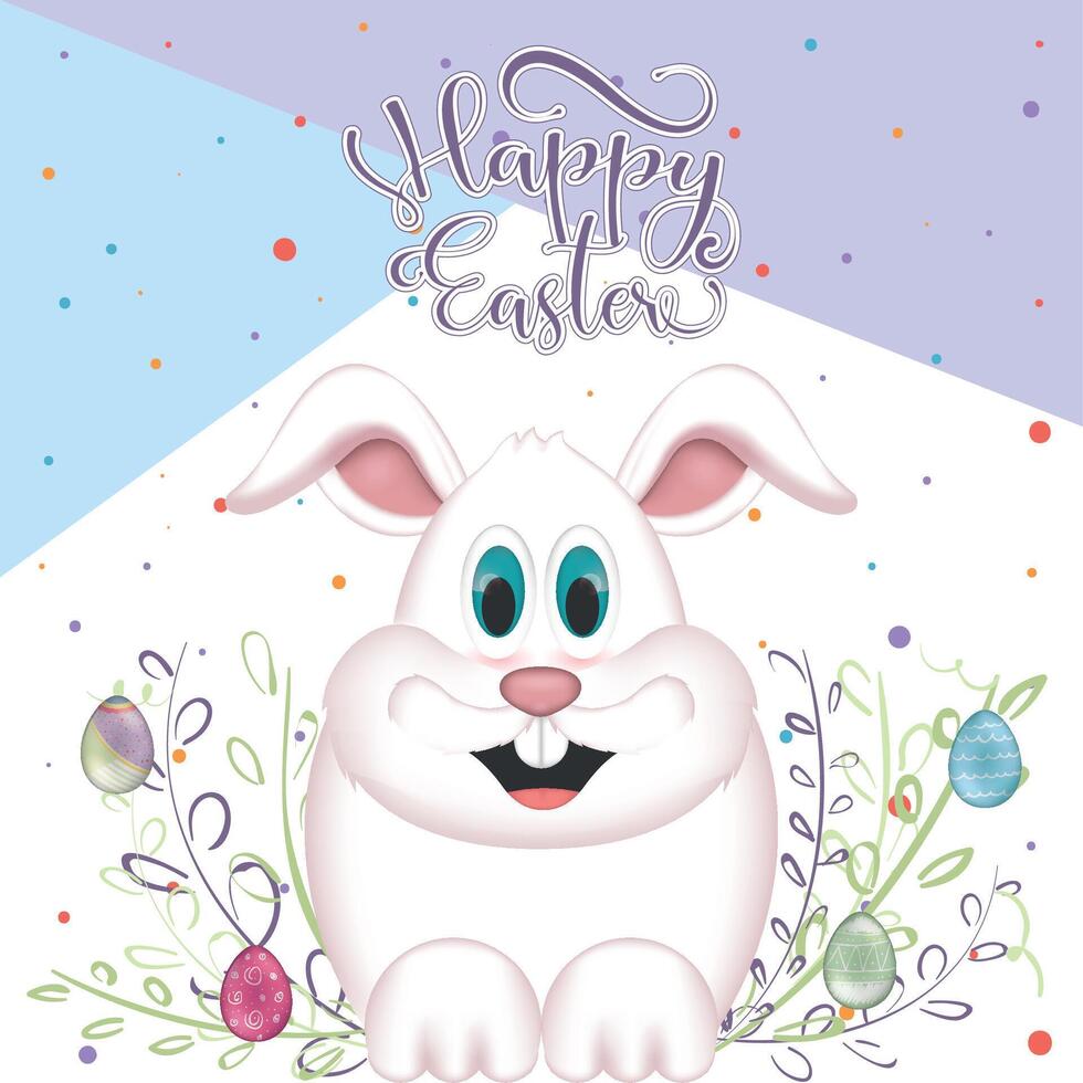 glücklich Ostern Karte. glücklich Ostern Hase Karikatur mit Ostern Eier - - Vektor