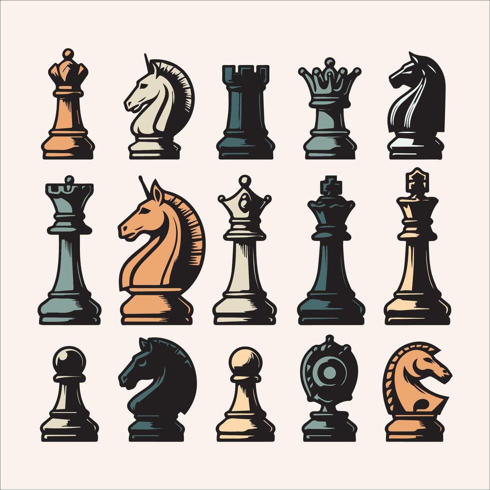 Schach einstellen von Symbole. eben Design. Vektor Illustration