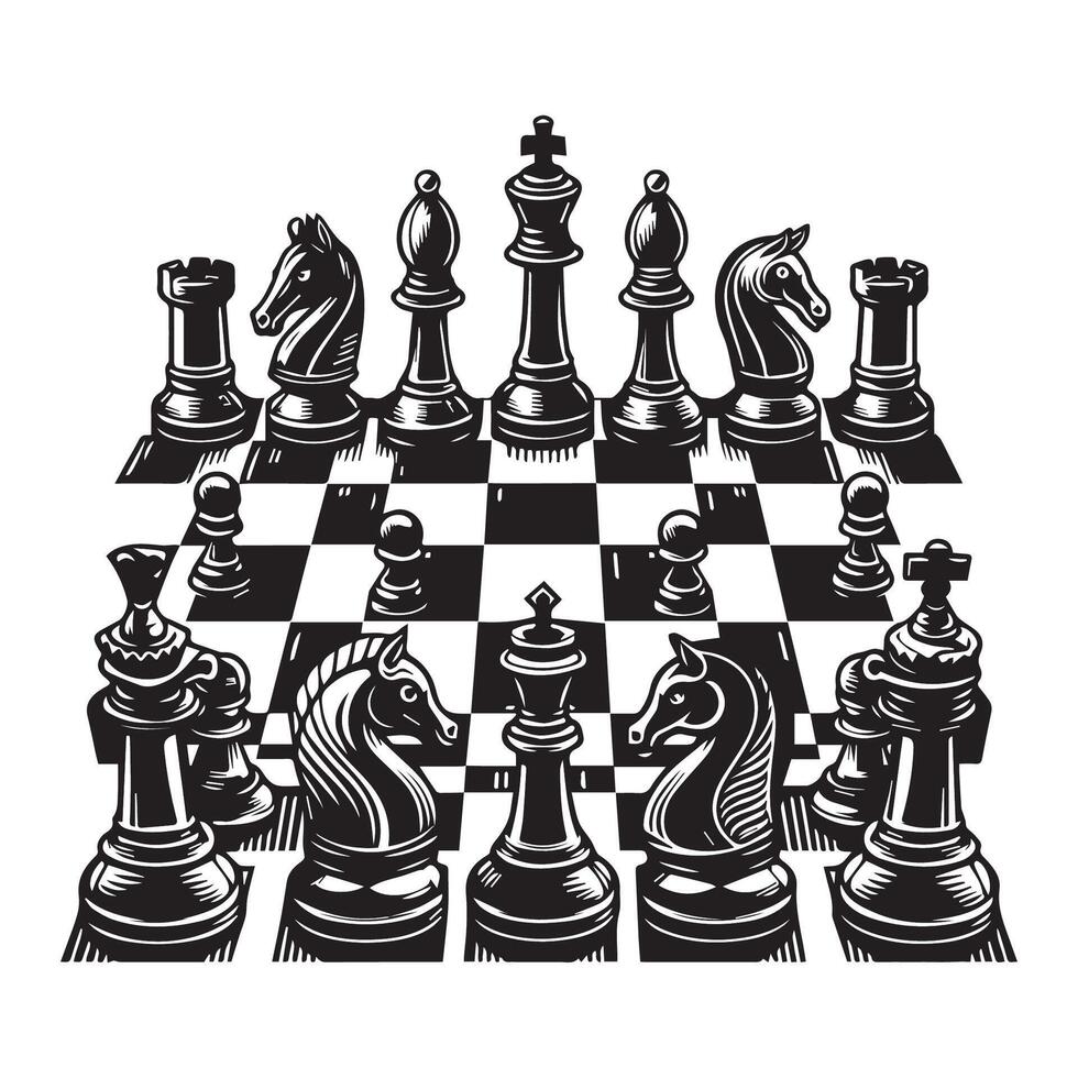 Schach Planke, Spiel, Strategie und Planung Konzept. schwarz und Weiß Illustration isoliert auf Weiß Hintergrund. Vektor Illustration zum Poster, drucken, Netz,