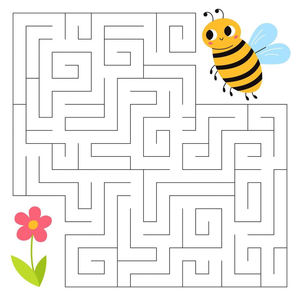 Insekten Matze Spiel zum Kinder. süß Biene suchen zum ein Weg zu das Blume. druckbar Arbeitsblatt mit Lösung zum Schule und Vorschule. Vektor Karikatur Illustration.