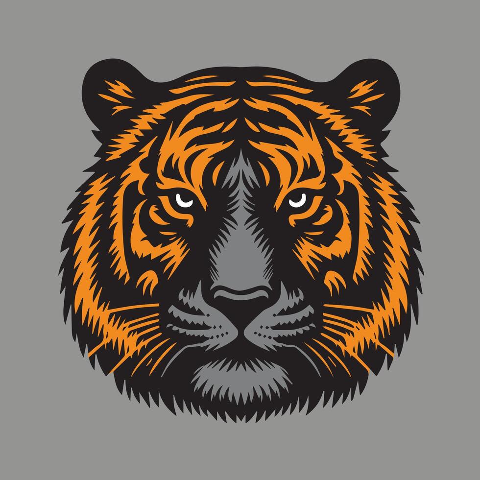 mutig Tiger Gesicht Jahrgang Design vektor