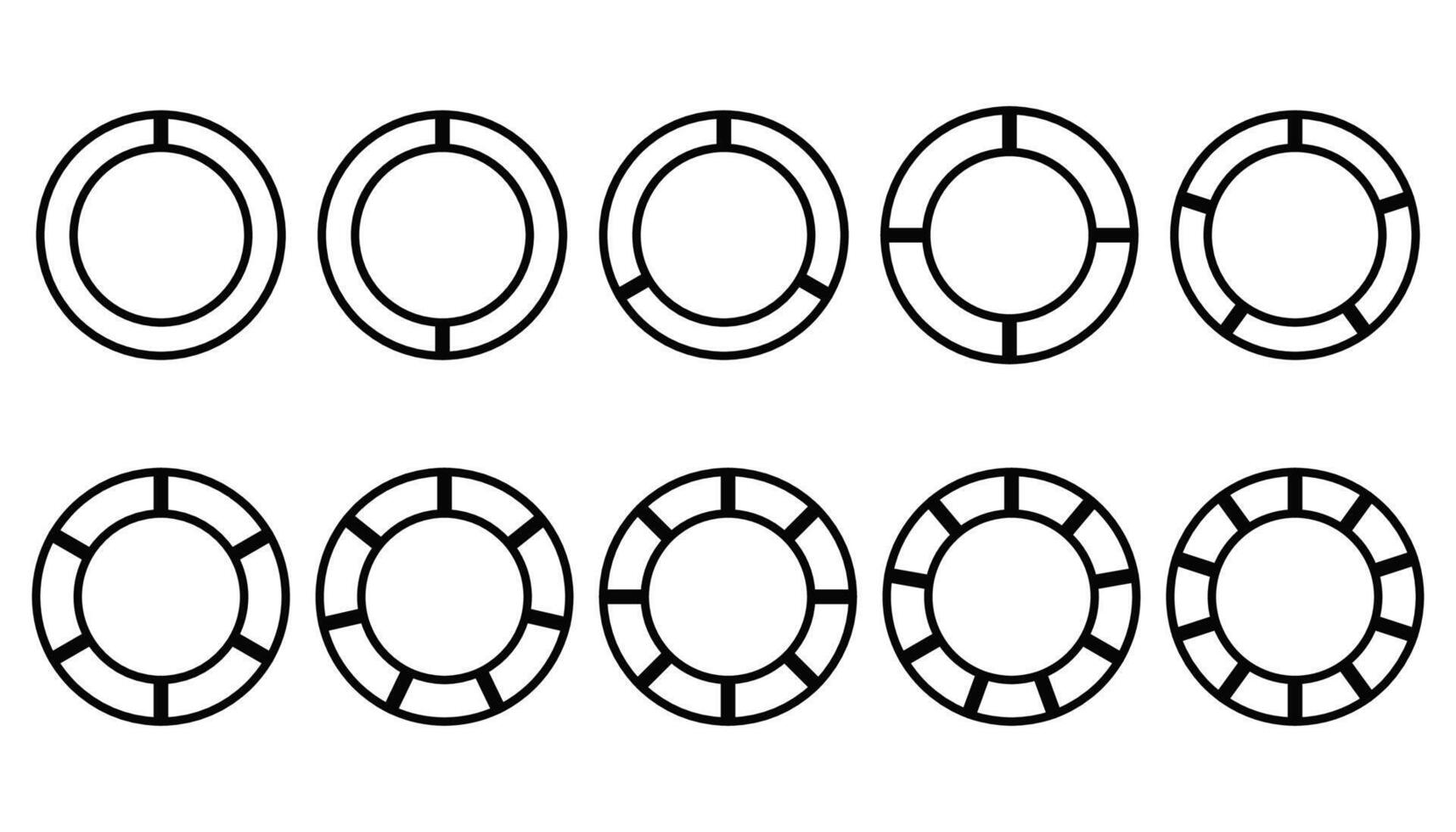 uppsättning av annorlunda cirklar paj diagram diagram. olika sektorer dela upp de cirkel in i likvärdig delar. vektor