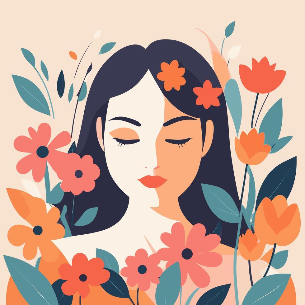 Illustration Vektor Frau mit Blumen