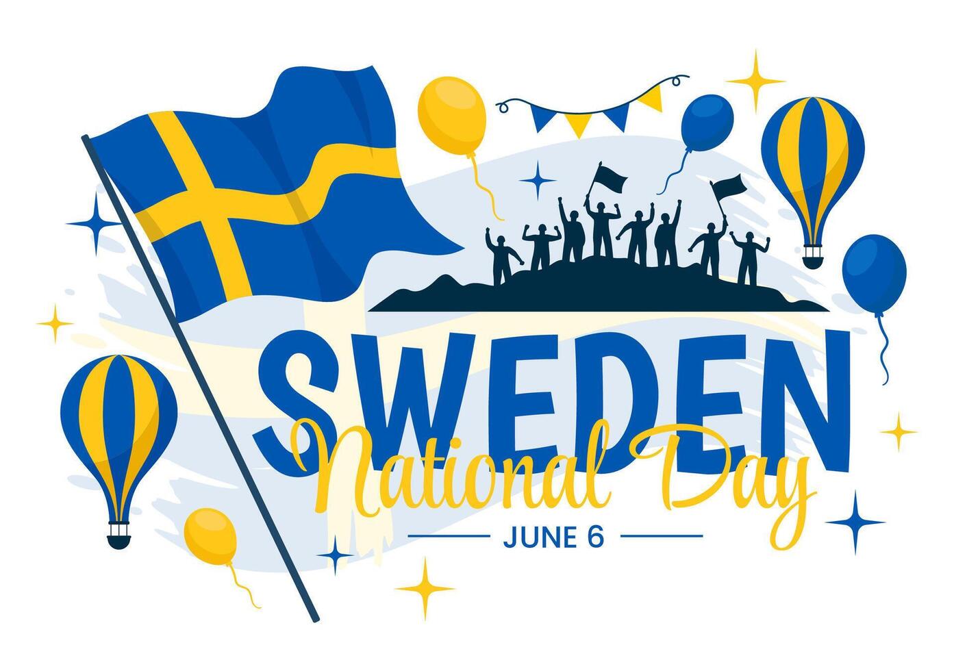 Schweden National Tag Vektor Illustration auf 6 Juni Feier mit Schwedisch Flagge und Band im Urlaub Feier eben Karikatur Hintergrund