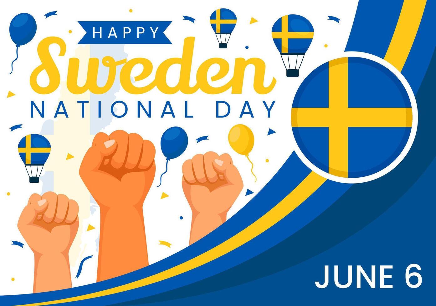 Schweden National Tag Vektor Illustration auf 6 Juni Feier mit Schwedisch Flagge und Band im Urlaub Feier eben Karikatur Hintergrund