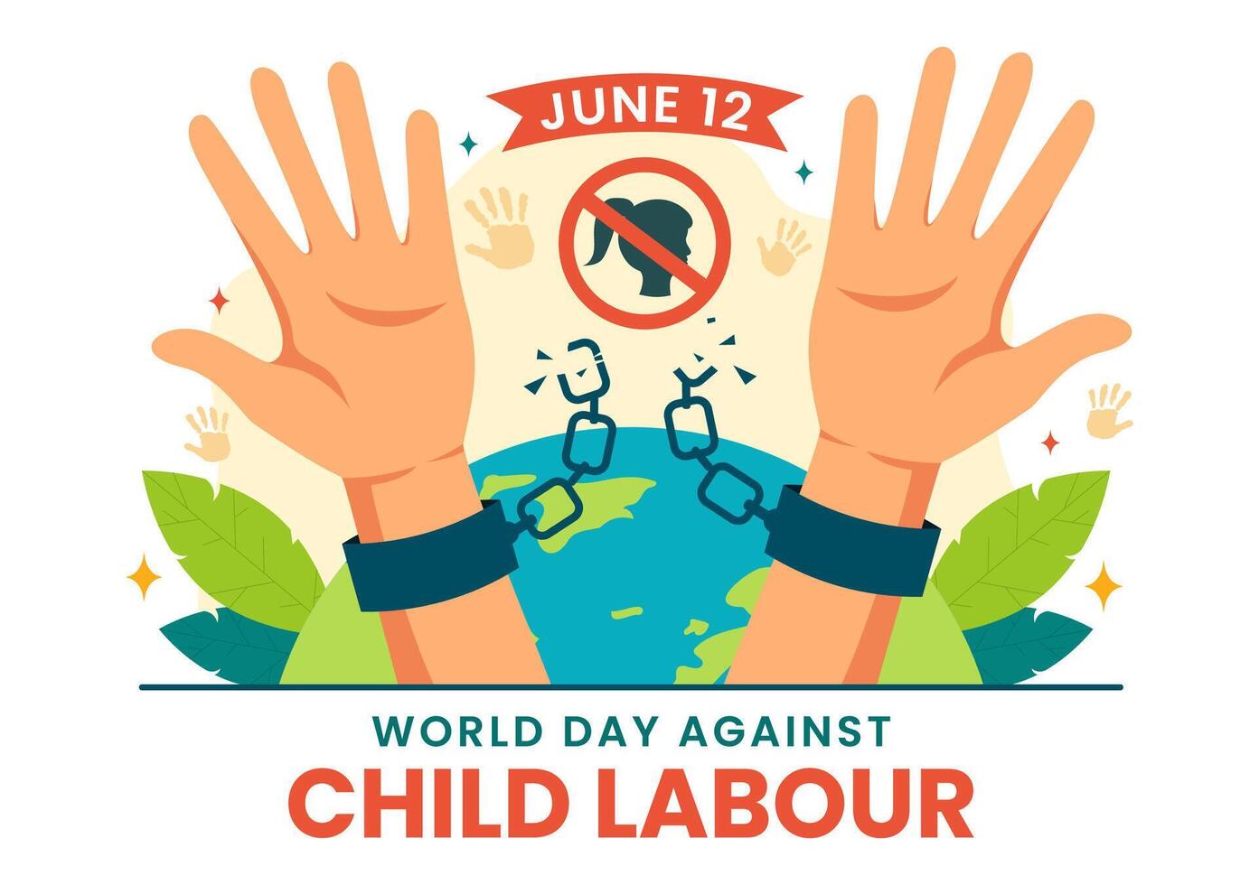 värld dag mot barn arbetskraft vektor illustration på 12 juni med barn arbetssätt för de förnödenheter av liv i platt tecknad serie bakgrund