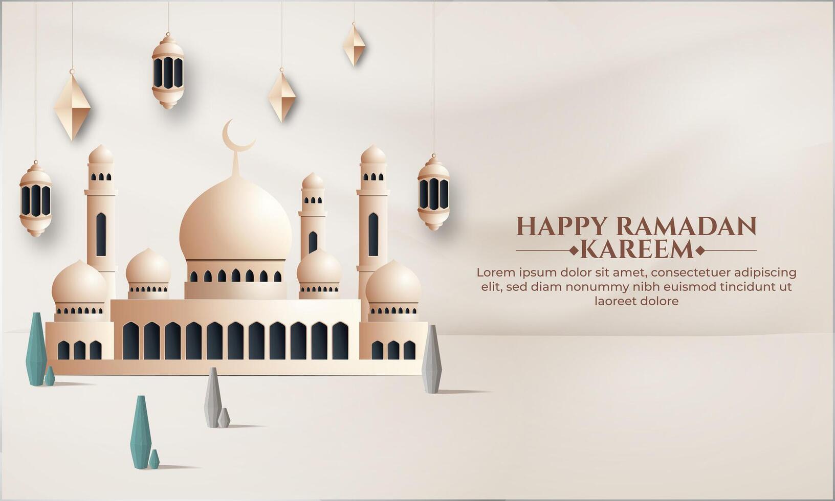 realistisk ramadan bakgrund med moské, lykta, för baner, hälsning kort vektor