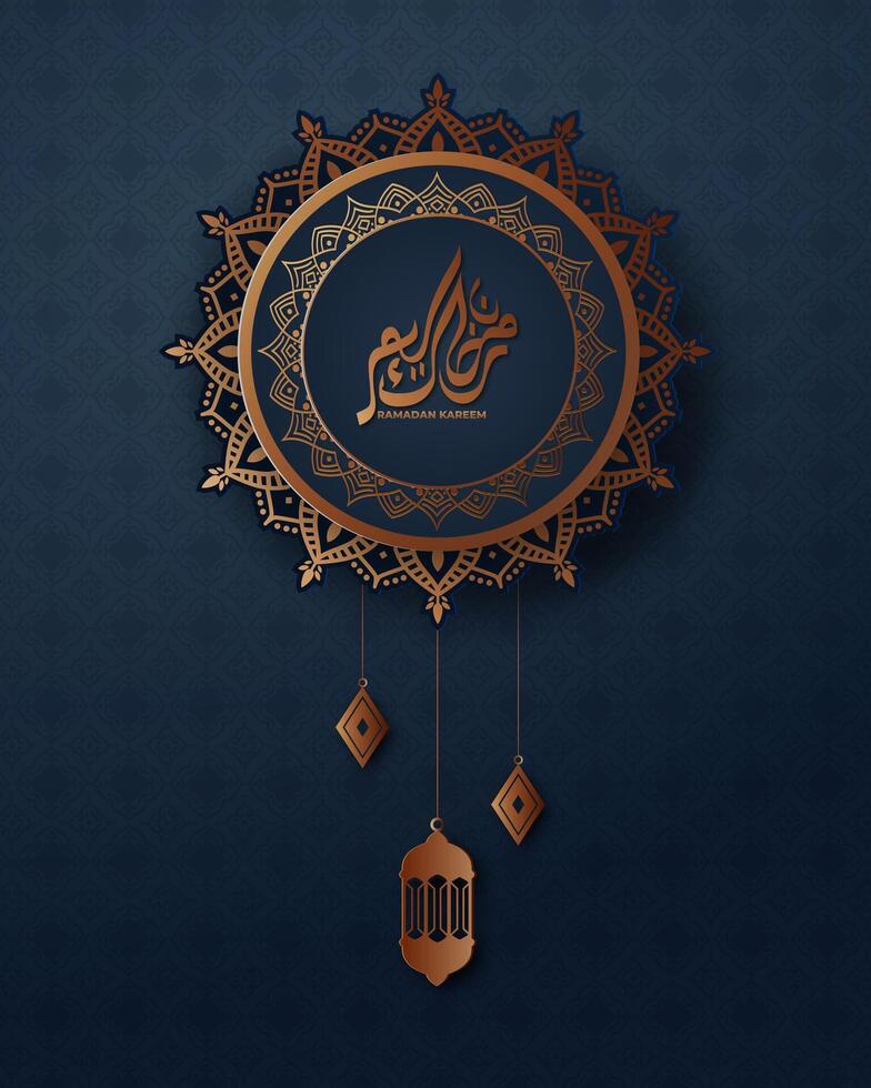 realistisk ramadan bakgrund med islamic mönster, lykta, mandala. för baner, hälsning kort vektor