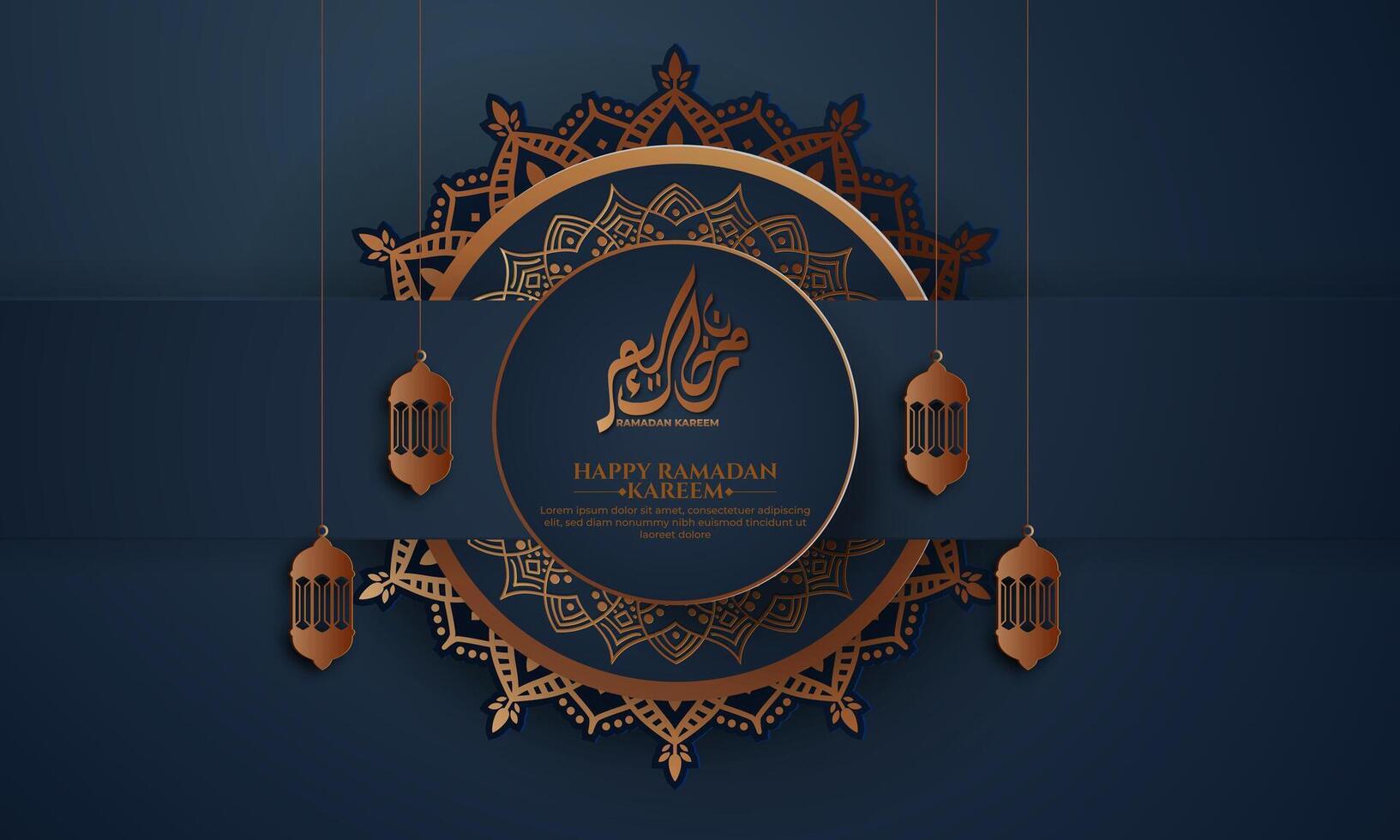 realistisk ramadan bakgrund med islamic mönster, lykta, mandala. för baner, hälsning kort vektor