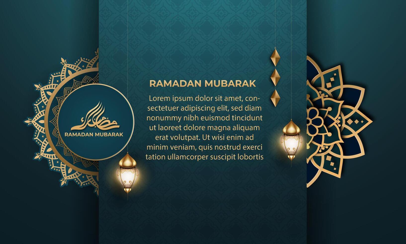 realistisk ramadan bakgrund med, lykta, mandala. för baner, hälsning kort vektor