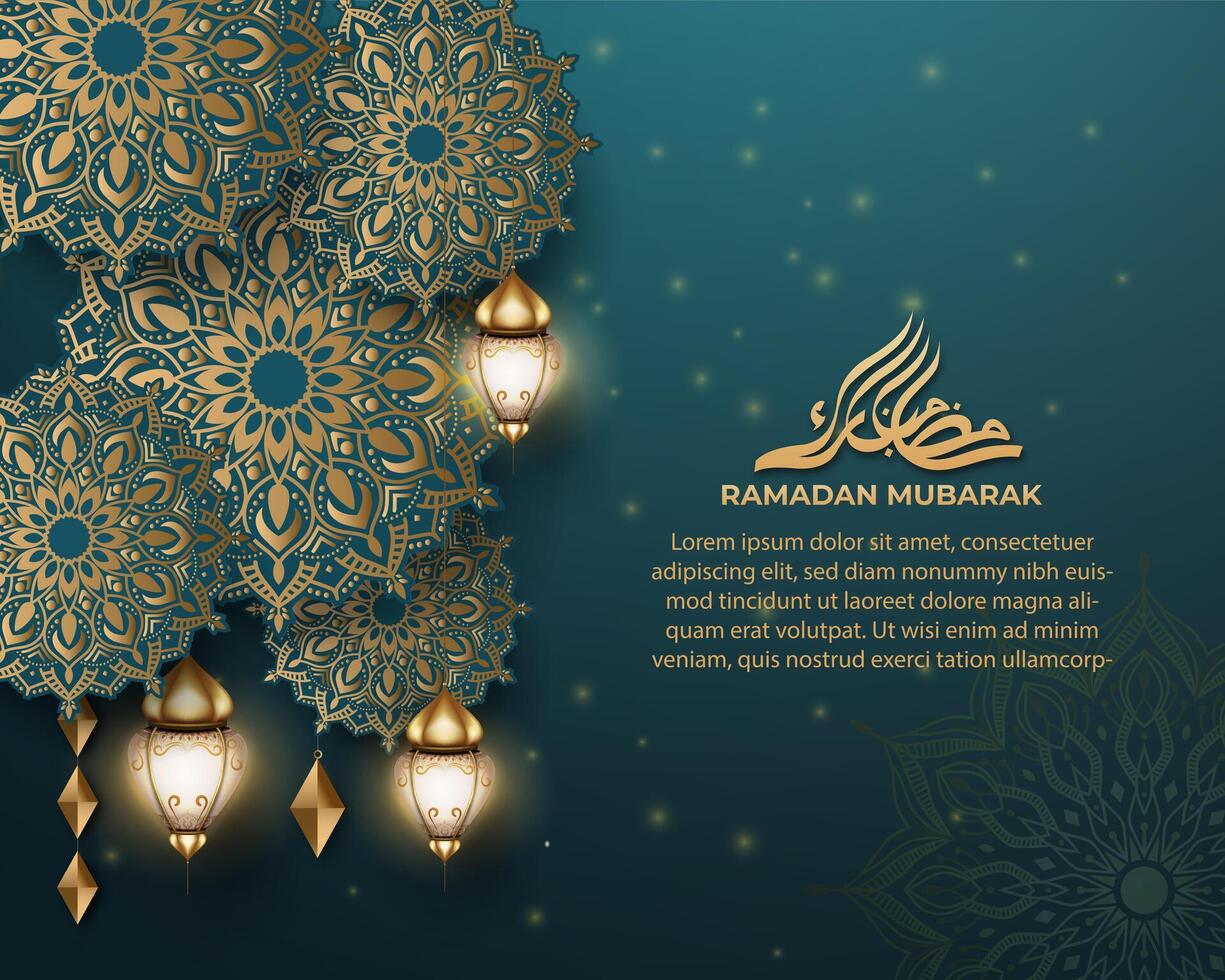 realistisch Ramadan Hintergrund mit, Laterne, Mandala. zum Banner, Gruß Karte vektor